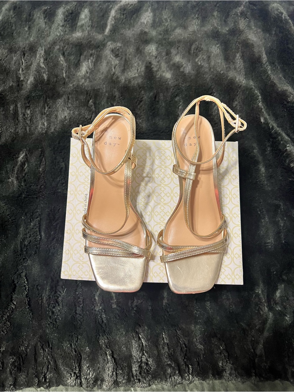 A New Day Gold Strappy Block Heel Sandals